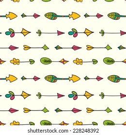 Cartoon seamless pattern this ethnic arrows. Native Indian arrows.