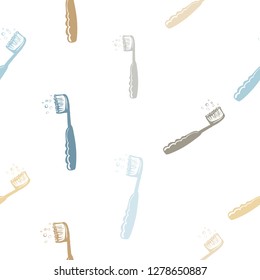 Cartoon seamless pattern with toothbrush, kids daily routine. Cute modern flat vector illustration on white background.