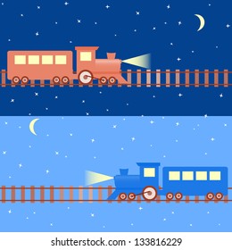 Cartoon seamless pattern with trains on night sky