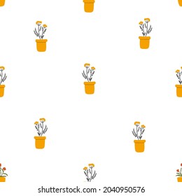 Cartoon seamless pattern with tropical leaves. Flat botanical background. Hand drawn floral texture. Vector illustration on white background. Perfect for background, wrap paper, wall paper, fabric