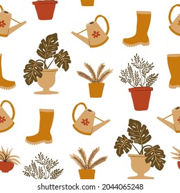 Dibujo sin fisuras con hojas tropicales. Fondo botánico plano. Textura floral dibujada a mano. Ilustración vectorial sobre fondo blanco. Perfecto para el fondo, papel de envolver, papel de pared, tela