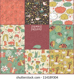 Cartoon seamless pattern - vector set