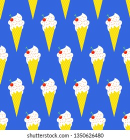 Cartoon seamless pattern. Vector summer background. Ice cream cones.