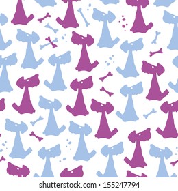Cartoon seamless pattern in vector. Wallpaper with funny dogs. 