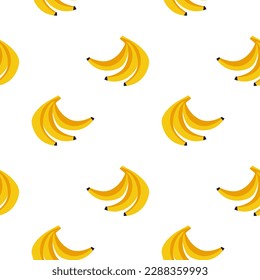 Cartoon seamless pattern with yellow whole banana fruits on white background design for decoration. Bunch of banana pattern.