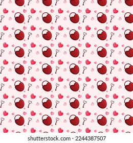 Cartoon seamless patterns with heart-shaped lock and key. Romantic digital paper for wedding invitations, greeting cards, scrapbooking, print, gift wrap. Valentines day. Wallpaper, print, fabric