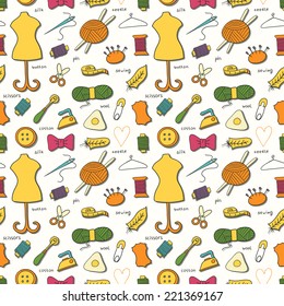Cartoon seamless sewing pattern. Hand drawn sewing pattern made in vector.