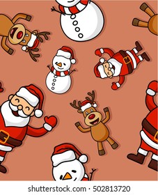 Cartoon seamless snowman, santa claus and deer