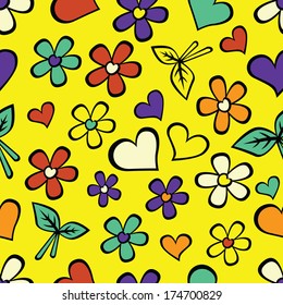 Cartoon  seamless texture  with hearts.
