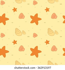 cartoon seamless vector pattern summer background illustration with sea animals in the sand