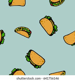 Cartoon Seamless Vector Taco Pattern