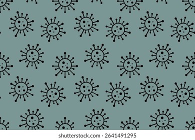Cartoon seamless virus pattern. Pandemic health danger background with abstract medical bacteria symbols. Vector illustration for fabric, design, print, wallpaper, cover, covid concept