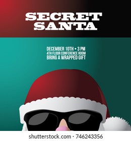 Cartoon Secret Santa Christmas party background template. EPS 10 vector.