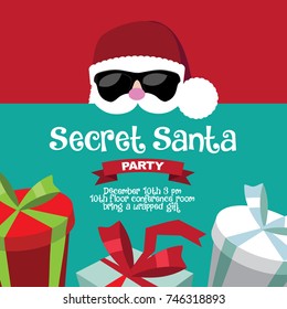 Cartoon Secret Santa Christmas party background template. EPS 10 vector.