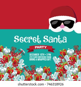 Cartoon Secret Santa Christmas Party Background Template. EPS 10 Vector.