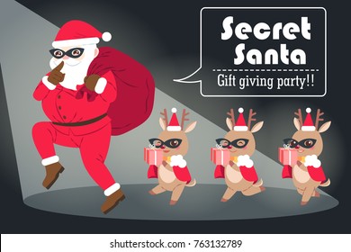 cartoon secret santa on the black background