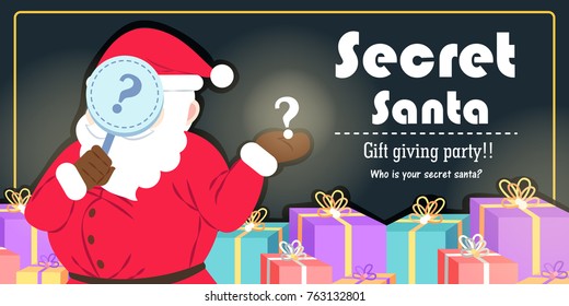 cartoon secret santa on the black background