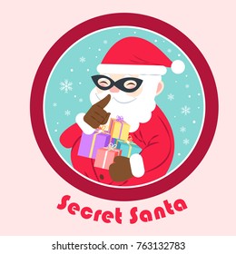 cartoon secret santa on the pink background