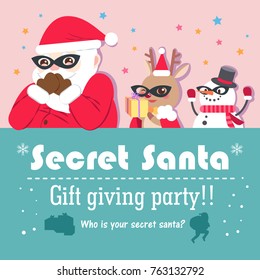 cartoon secret santa on the pink background