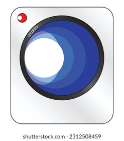 A cartoon security CCTV camera lens set on a white background