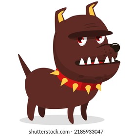 Cartoon security guard dog breed. Bulldog wearing collar illustration.Vector illustration isolated
