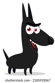 Cartoon security guard dog. Vector illustration of doberman pincher breed isolated
