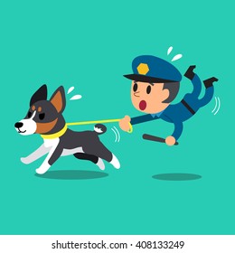 Cartoon Security Guard Policeman With Police Guard Dog