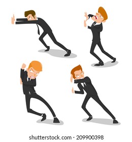 cartoon Security man in suit in action set - vector illustration