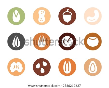 Cartoon seeds and nuts. Nuts vector illustration set. Almond, peanut, cashew, sunflower seeds, hazelnut and pistachio. Healthy and organic eating. Concept vegan food. Natural, tasty snacks