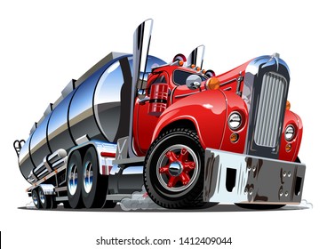 Cartoon Semi Tanker Truck Isolated On White Background