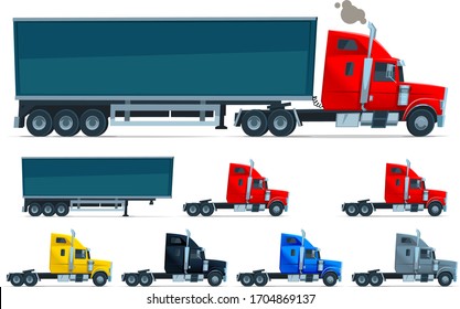 Cartoon Semi-Trailer Truck Side View Vector Illustration