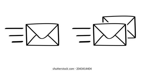 Cartoon send letter, envelope, message or email pictogram. Sending a messages. Post box or post office sign. Inbox, mail icon. Vector postcard symbol. Sms post logo.
