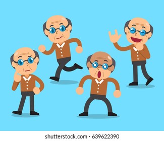 Cartoon senior man character poses