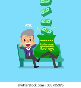 Cartoon senior man earning money