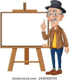 Cartoon of senior man with easel and empty board