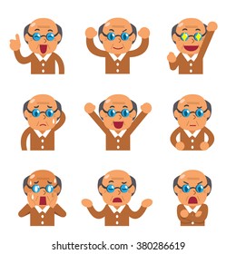 Cartoon senior man faces showing different emotions