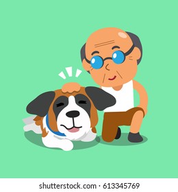Cartoon senior man and his dog