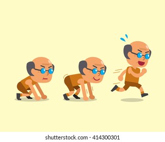 Cartoon senior man running step
