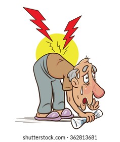 Cartoon Senior Man Suffering From Back Pain, vector illustration   