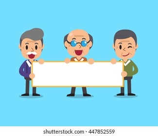 Cartoon senior men holding board for presentation