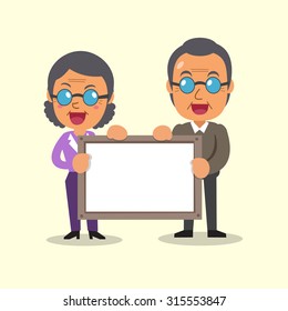 Cartoon senior people holding board for presentation