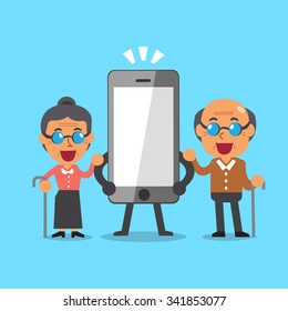 Cartoon senior people and smartphone