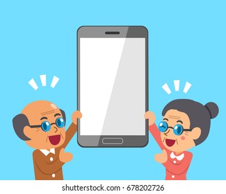 Cartoon senior people and smartphone