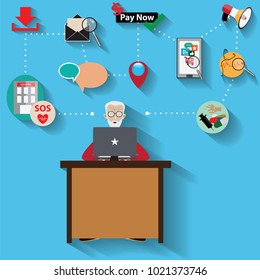 Cartoon senior people in technology,make application for senior - Vector IllustrationSenior Adult, Smart Phone, Activity, Adult, Facial Expression