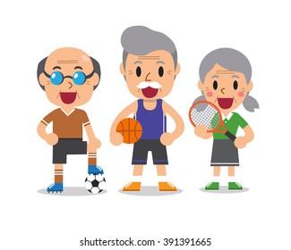 Cartoon senior sport people