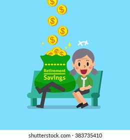 Cartoon senior woman earning money