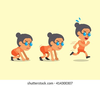 Cartoon senior woman running step