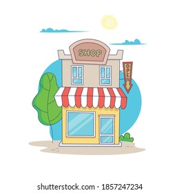 edificio de tiendas separadas de dibujos animados aislado de fondo blanco. icono de ilustración vectorial