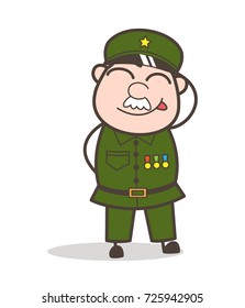 Cartoon Sergeant Blushing and Smiling Vector Illustration