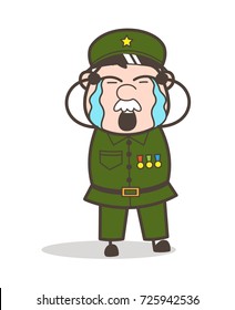 Cartoon Sergeant Crying Vector Illustration